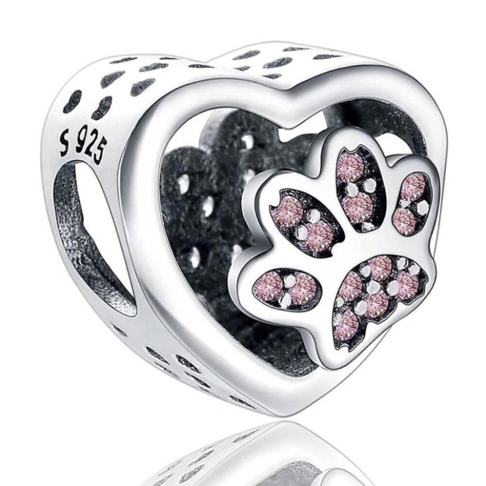 925 Sterling Silver Pink Paw Charm